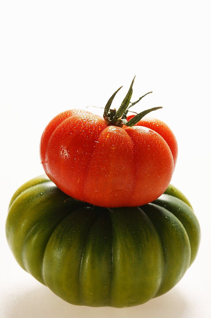 Green and red beefsteak tomato