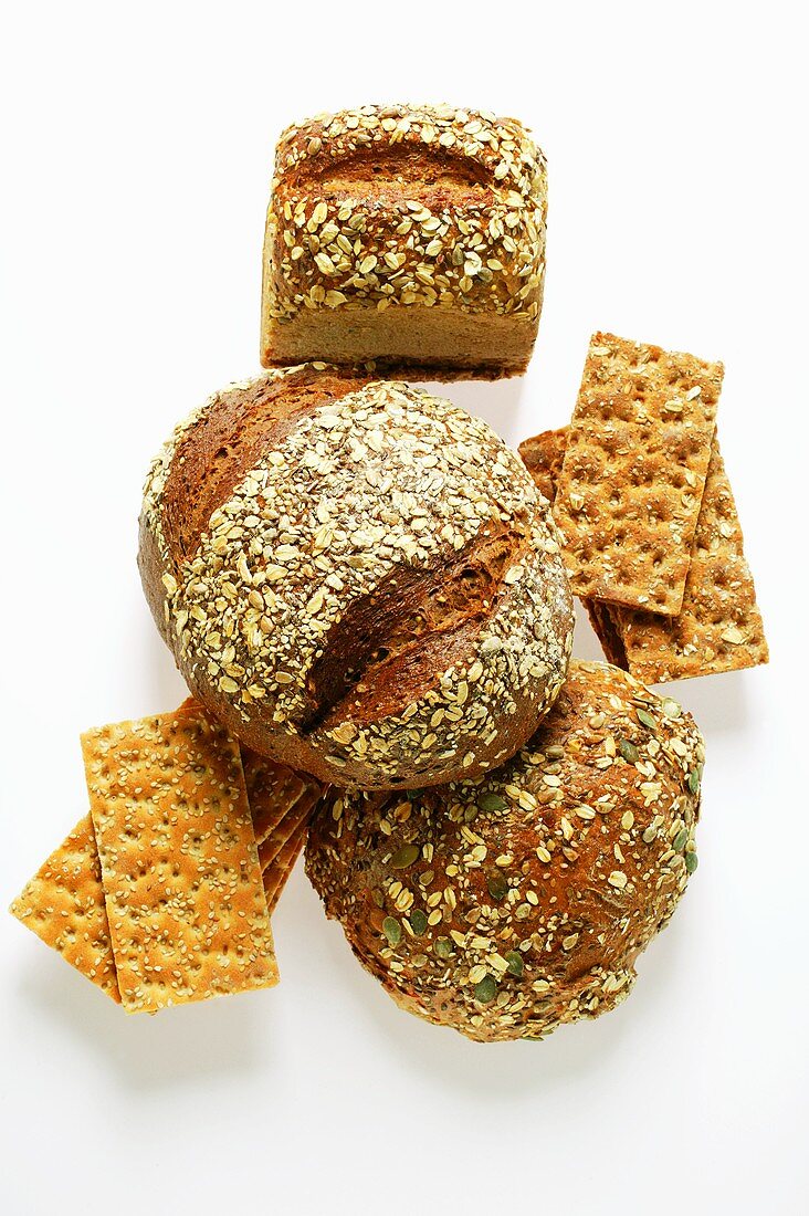 Various types of wholemeal bread and crispbread