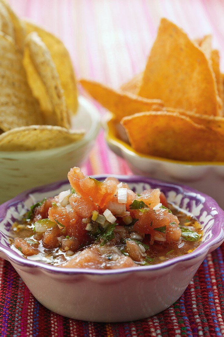 Tomato salsa and tortilla chips