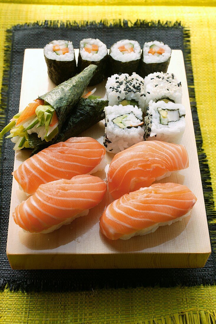 Assorted sushi on platter