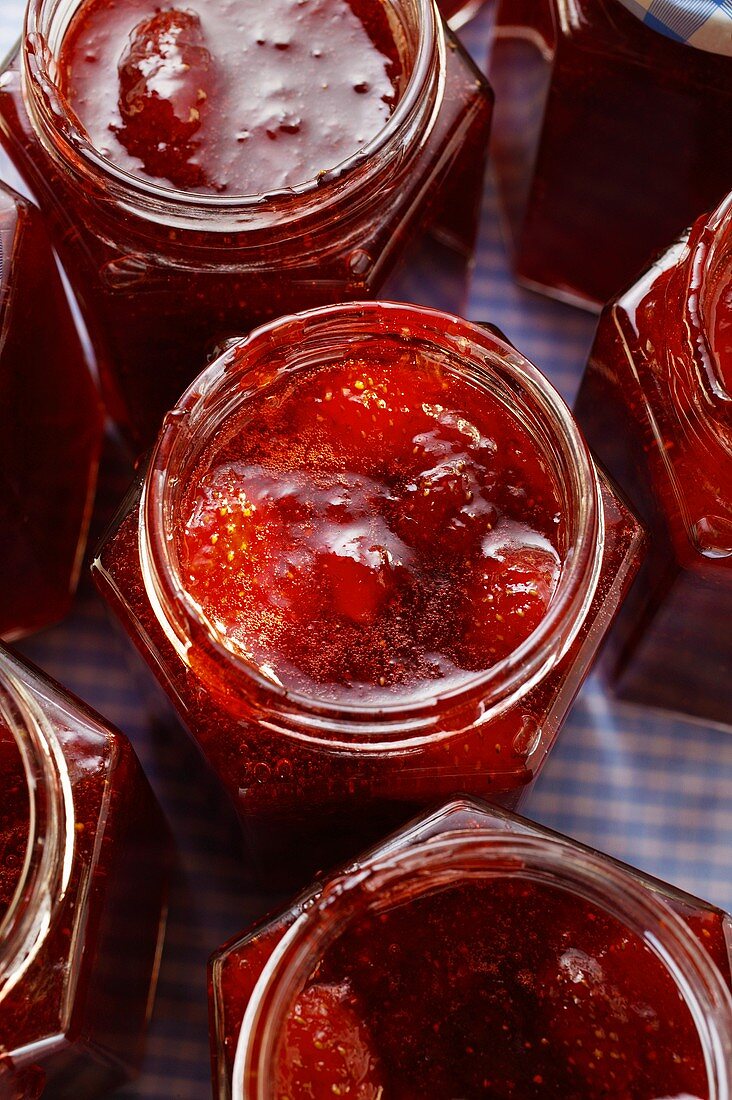 Strawberry jam in jars