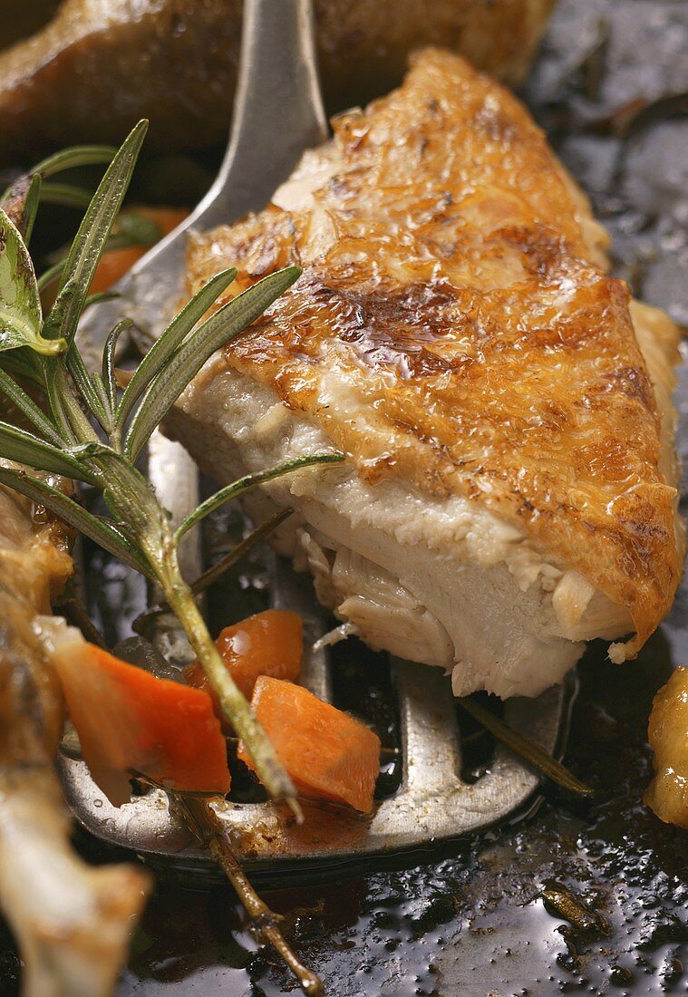 Crispy roast chicken breast on baking tray