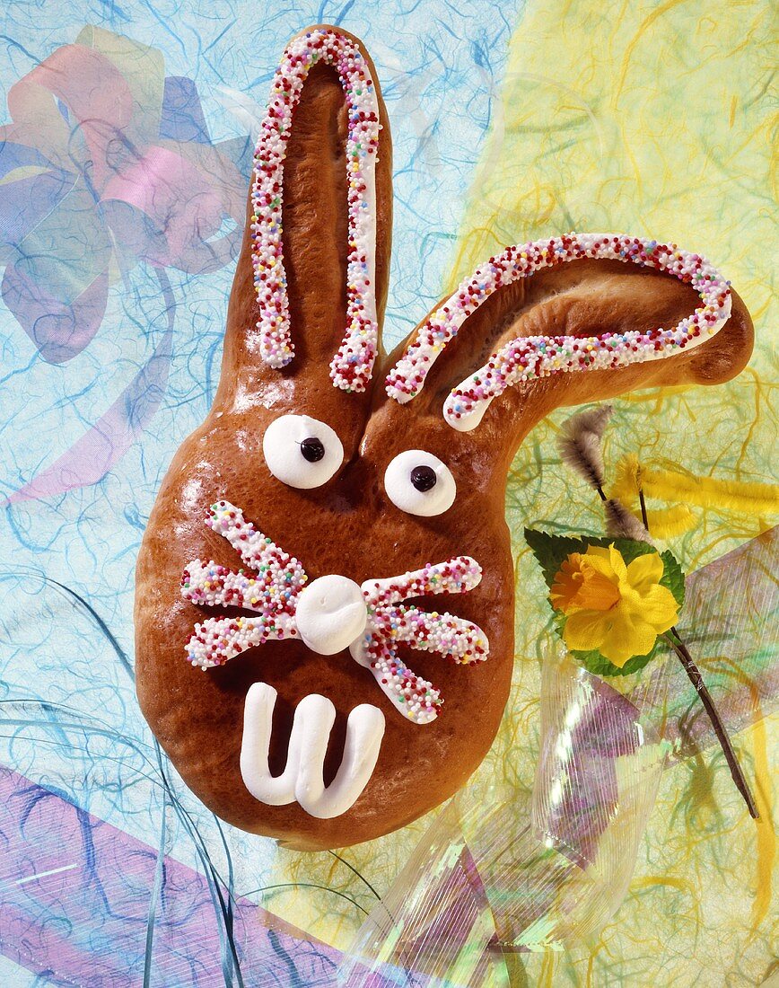 Easter bunny in bread dough with sprinkles
