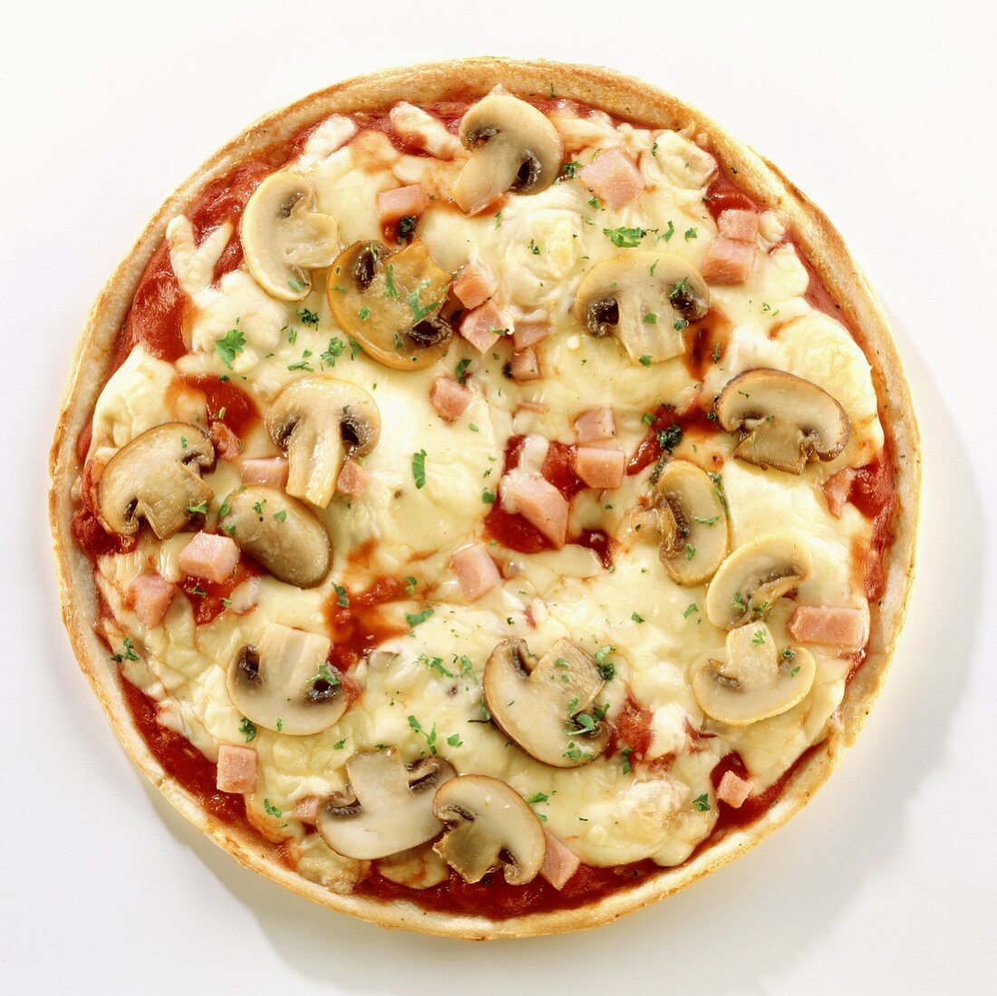 Pizza with ham, cheese and mushrooms