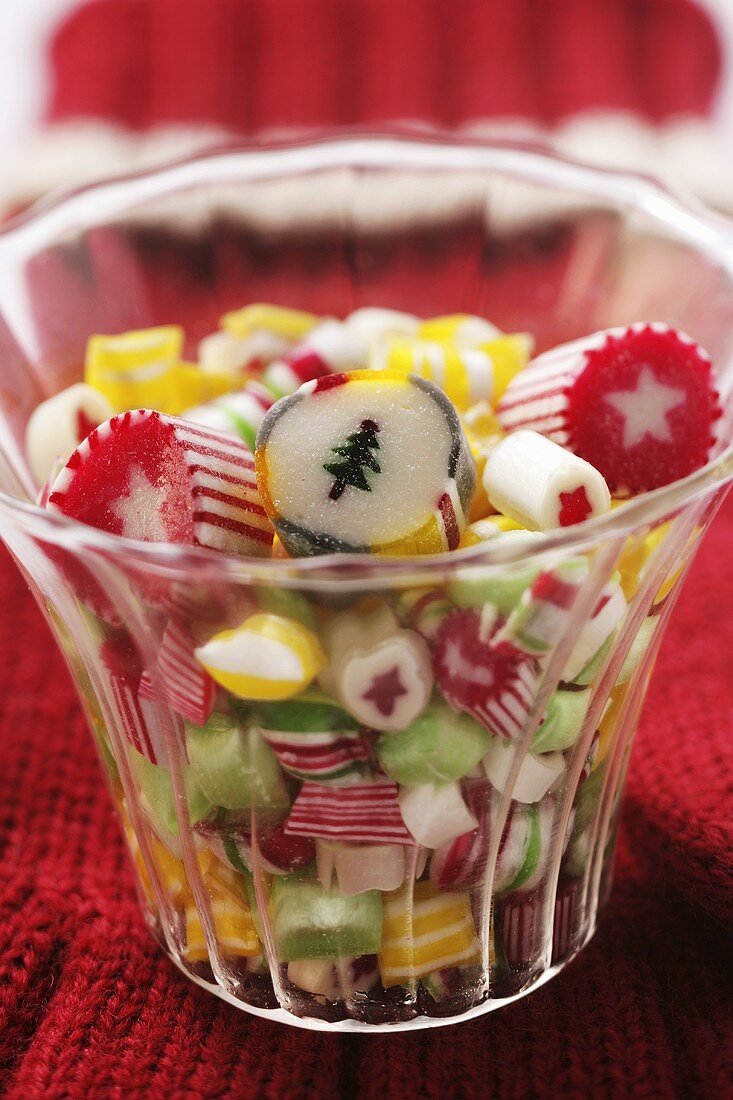 Coloured Christmas sweets in jar