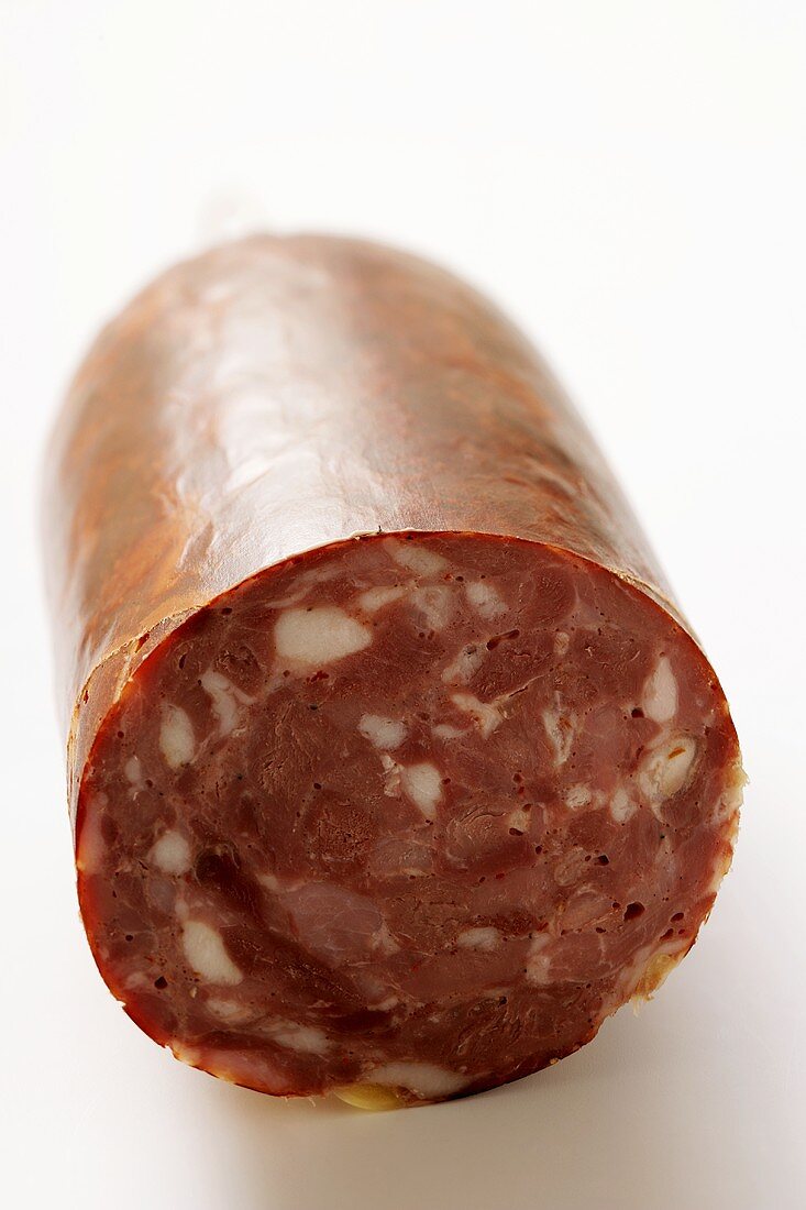Spicy game sausage, slices cut