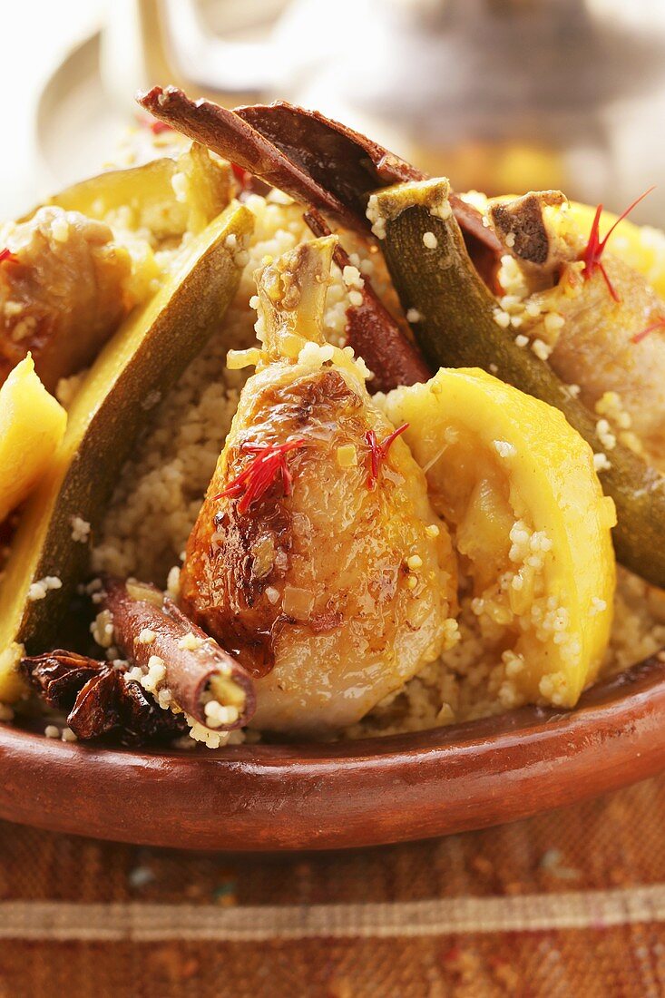 Couscous with chicken, courgettes, lemons and cinnamon