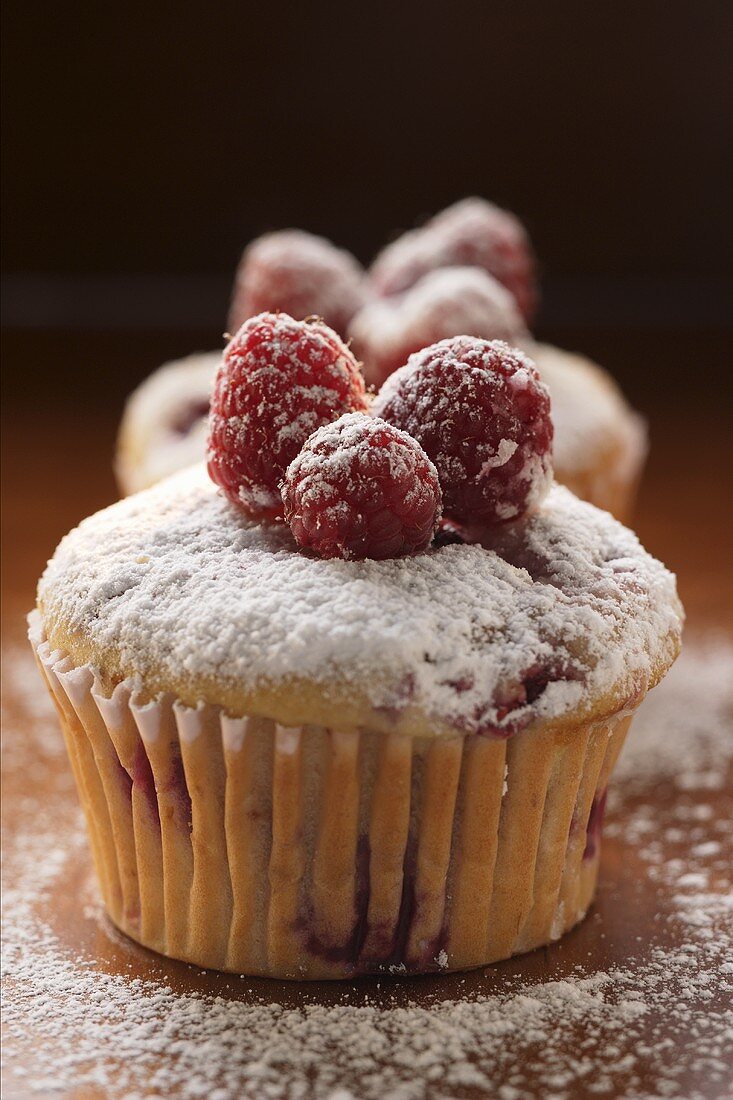 Himbeermuffins mit Puderzucker