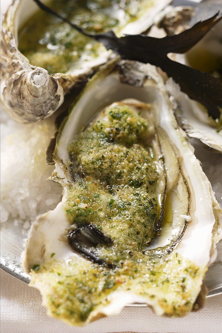 Baked oysters with herb breadcrumbs