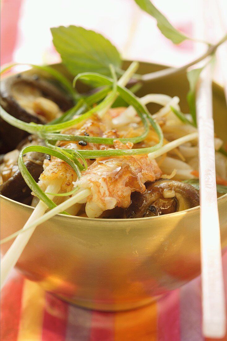 Rice noodles with freshwater crayfish and Thai basil