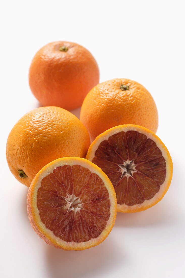 Whole and half blood oranges