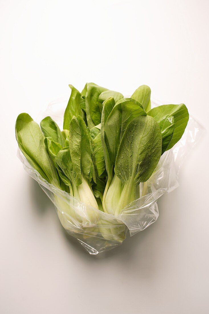 Mehrere Mini-Pak Choi in Plastiktüte