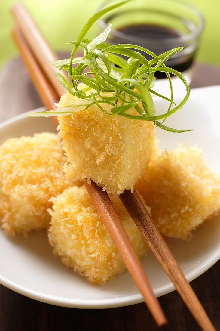 Breaded tofu with strips of spring onion (Japan)