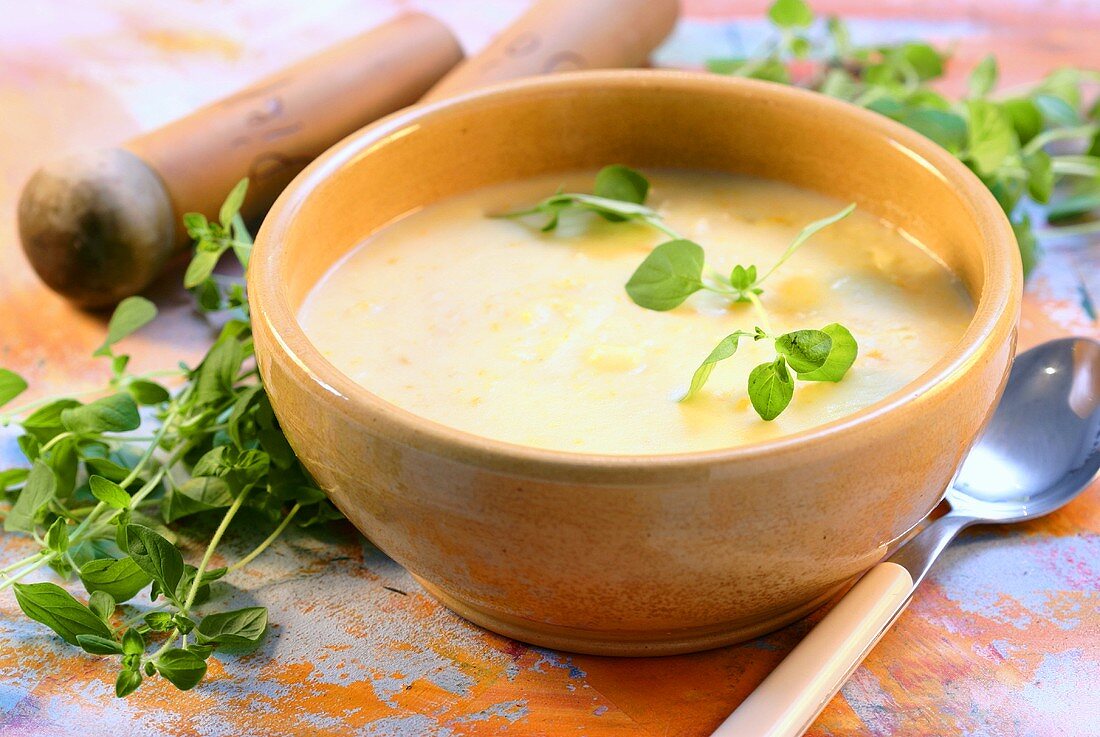 Creamed potato soup with fresh herbs