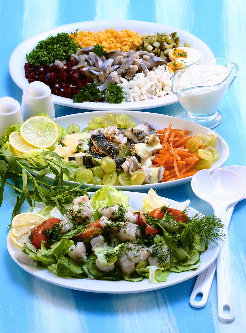 Three different fish salads