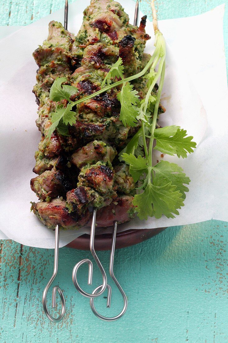 Spicy kebabs with coriander leaves from Morocco