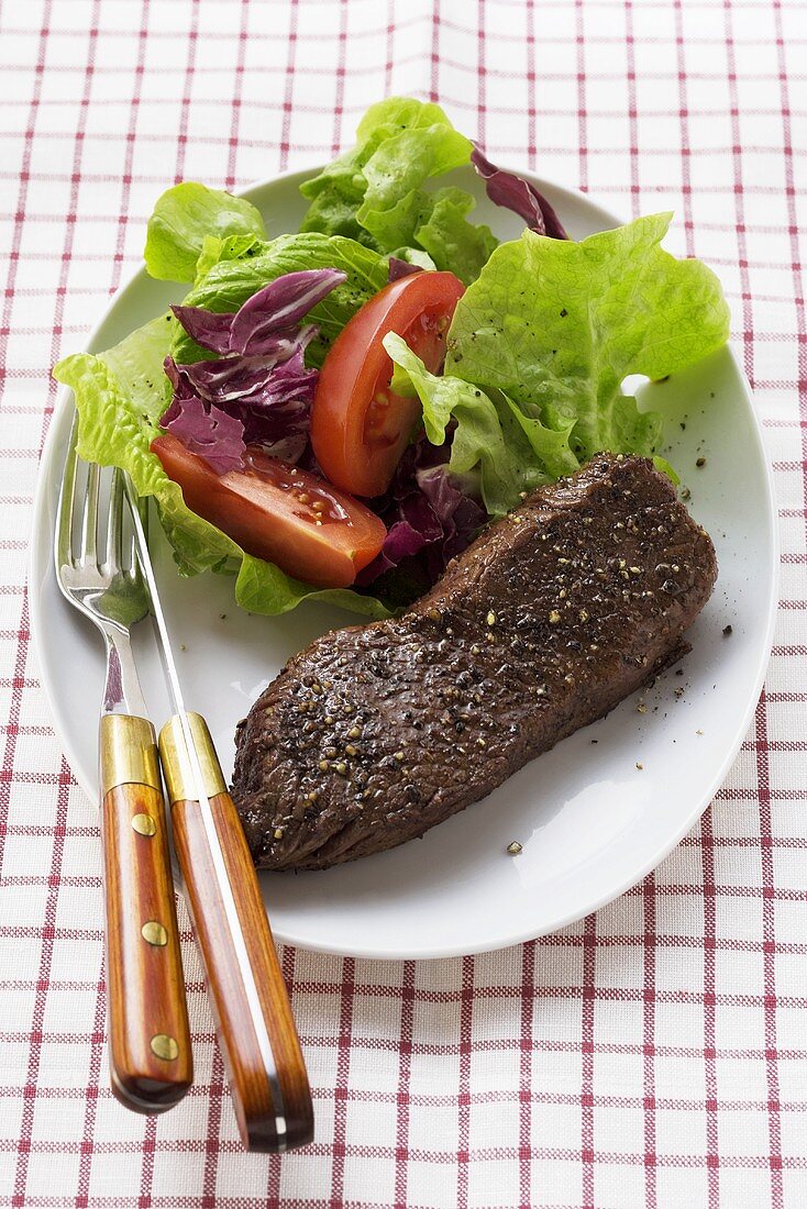 Beef steak with salad