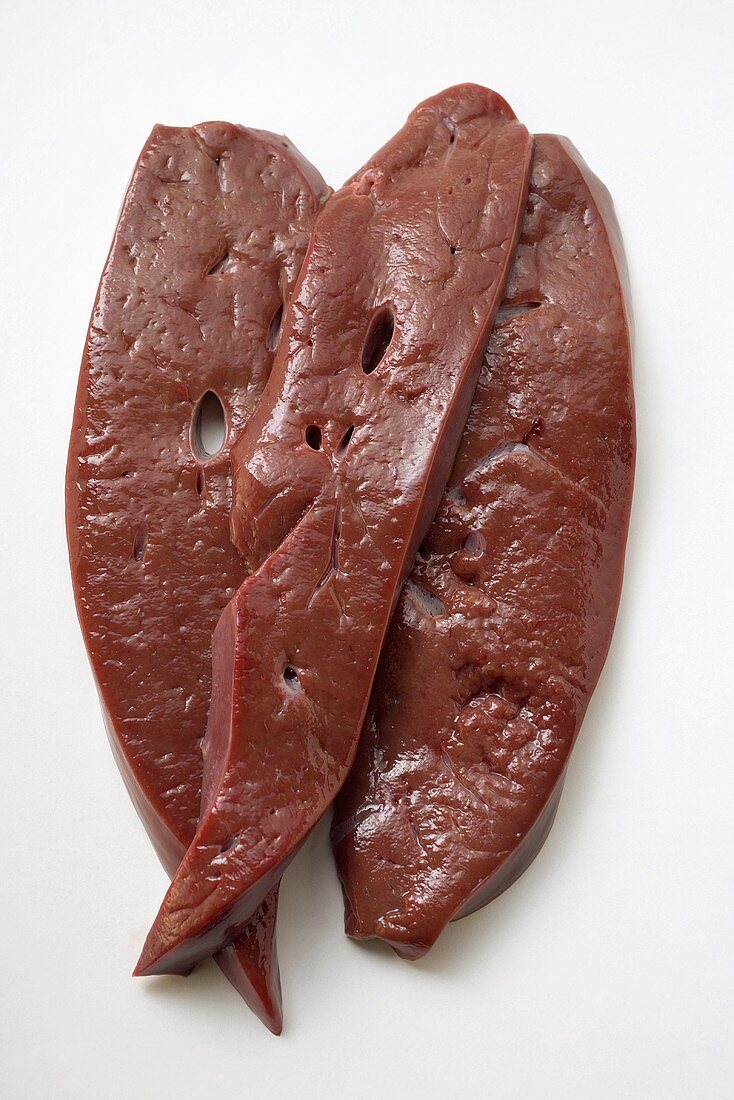 Three slices of calf's liver