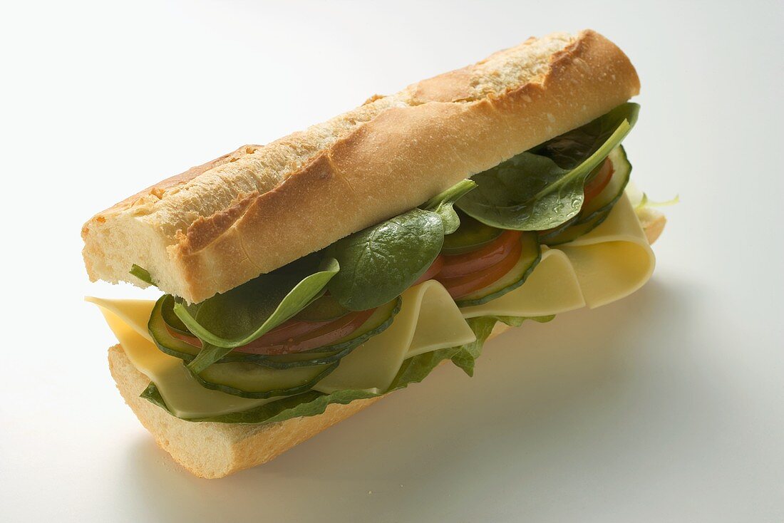 Baguette with cheese and salad