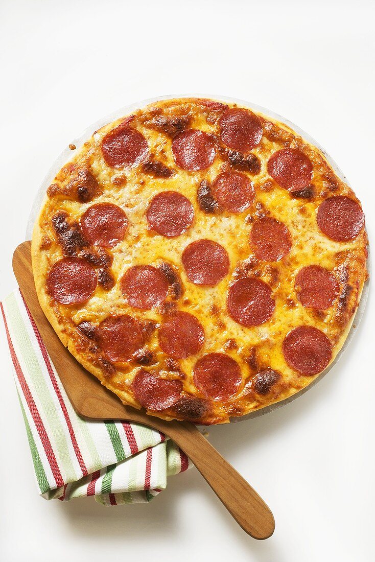 Whole salami and cheese pizza