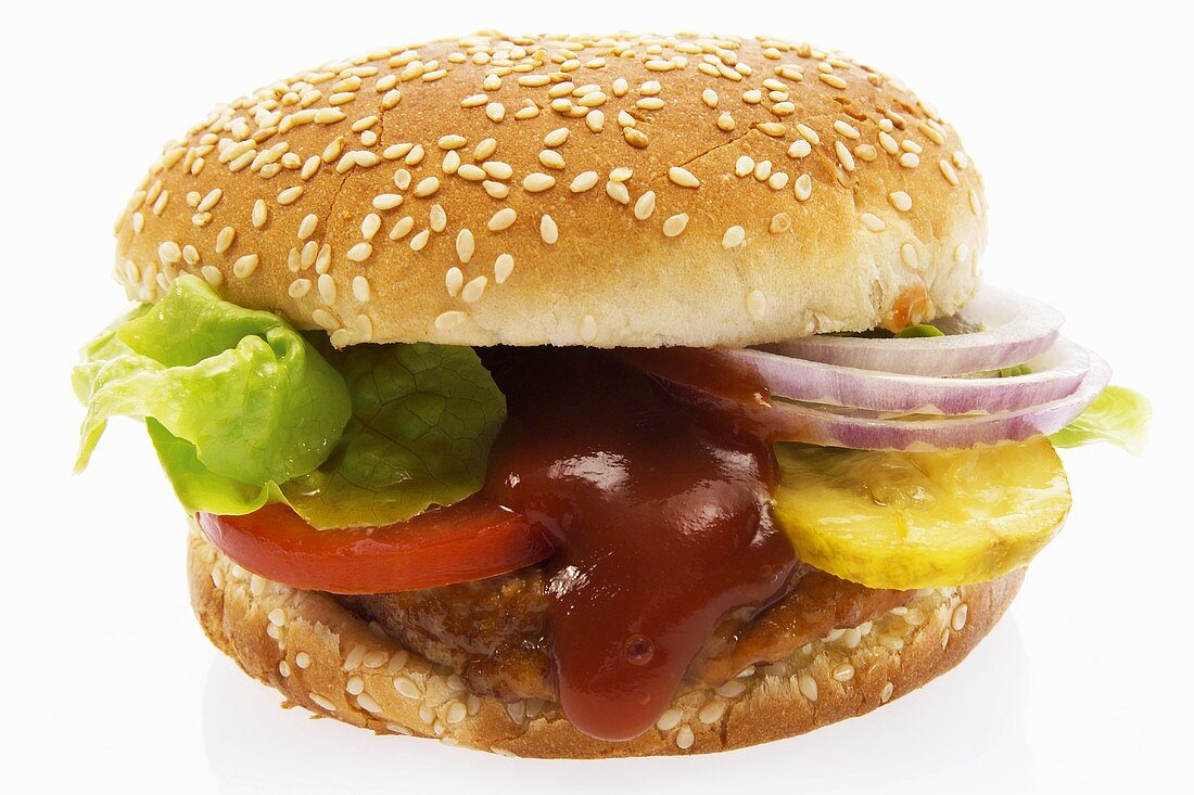 Saftiger Hamburger mit Ketchup