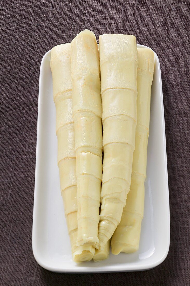 Bamboo shoots on white platter