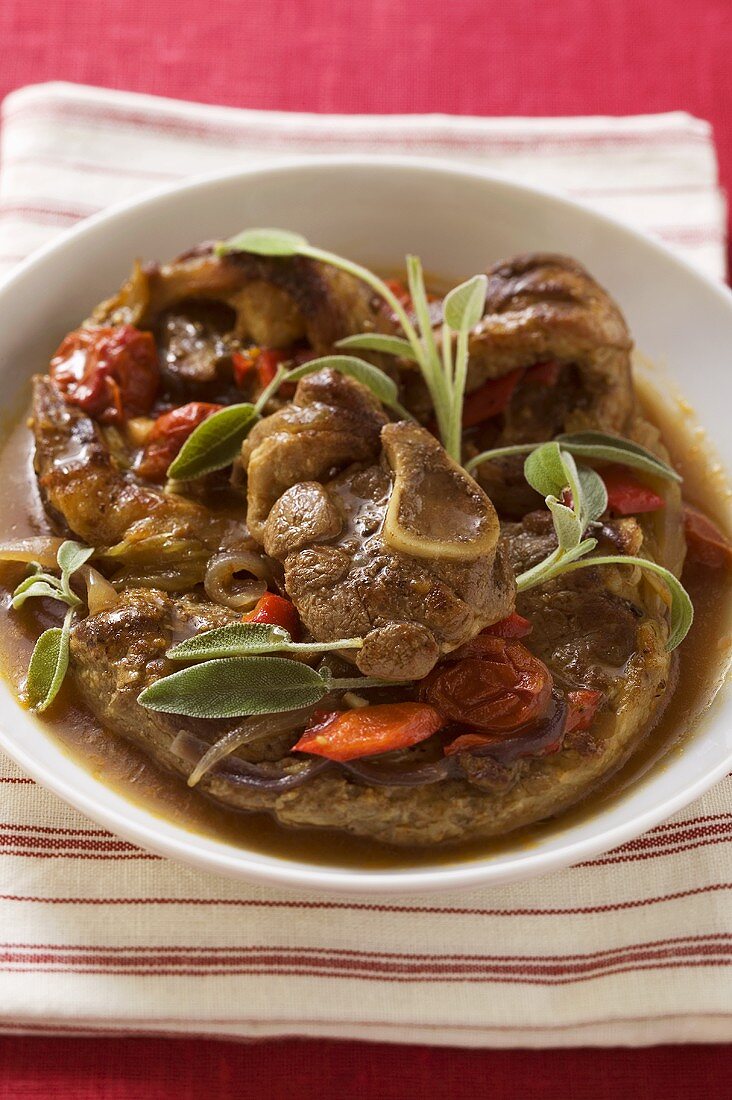 Osso buco with tomatoes and sage