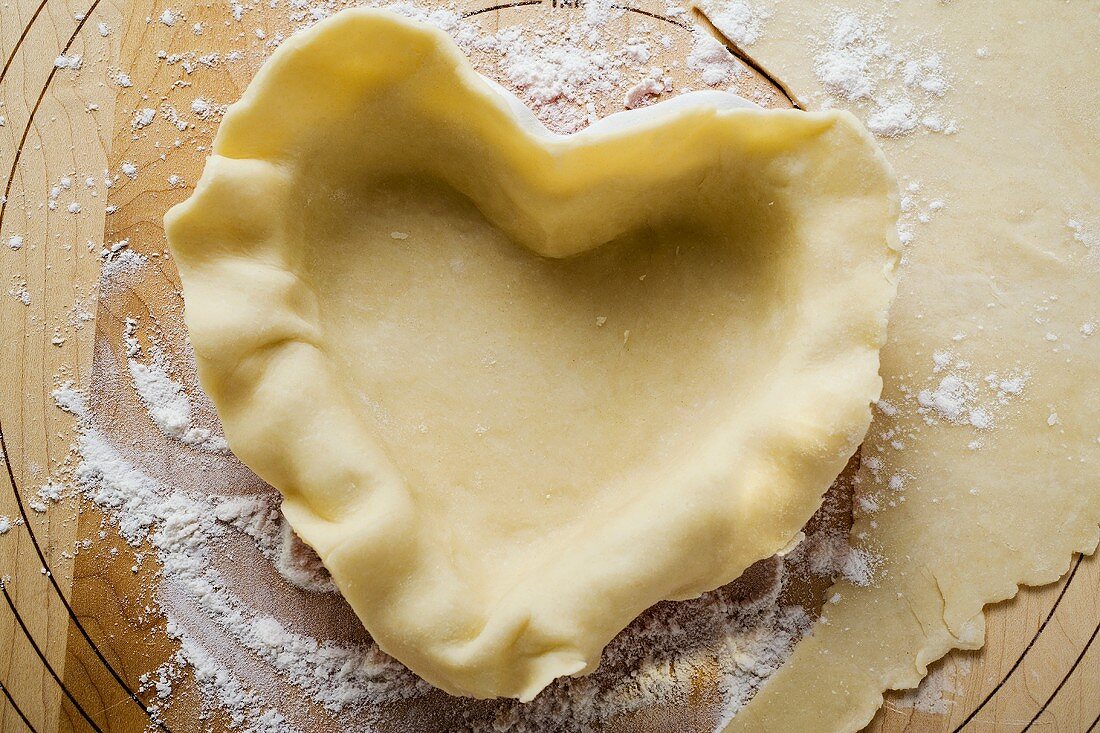 Pastry in heart-shaped pie dish