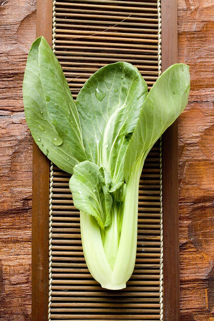 Pak choi with drops of water