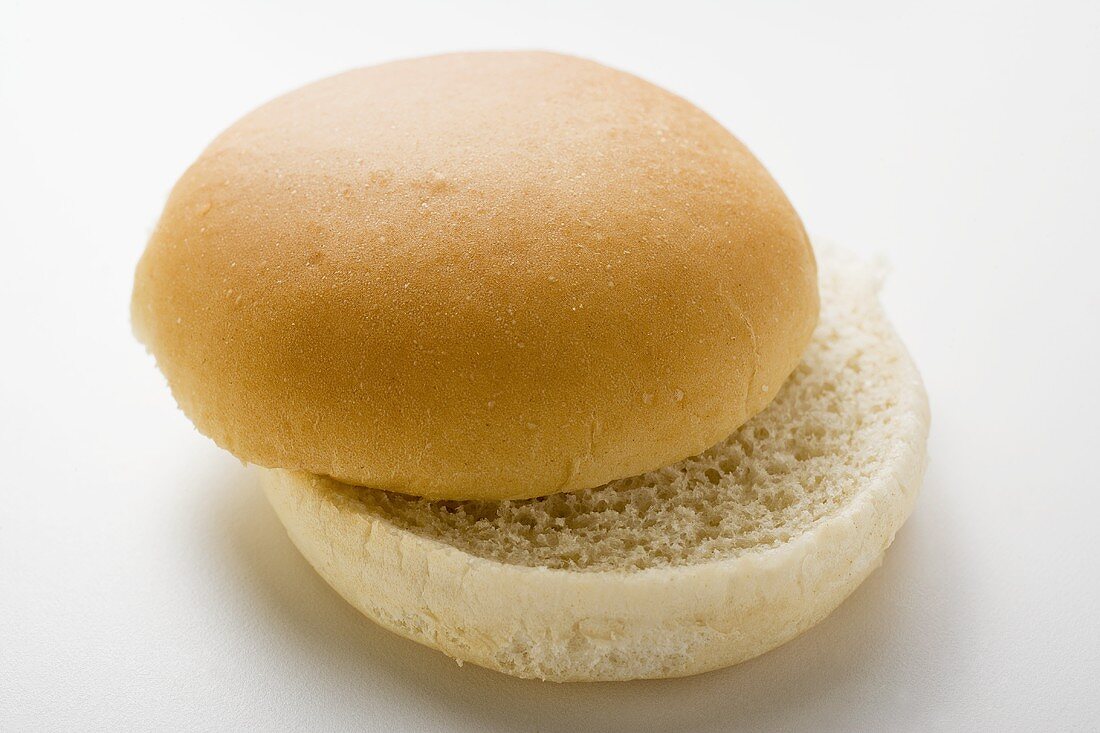 A hamburger bun, split
