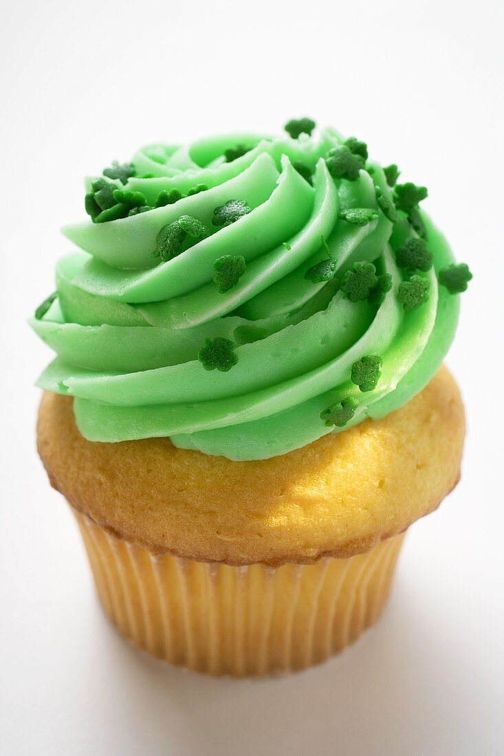 Muffin with green cream for St. Patrick's Day