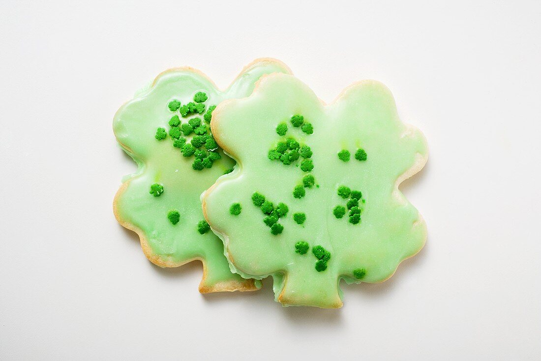 Shamrock biscuits with green icing for St. Patrick's Day
