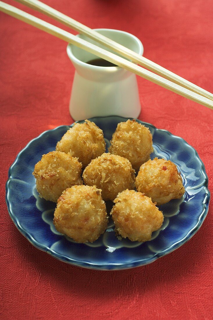 Breaded shrimp balls with hoisin sauce (Asia)