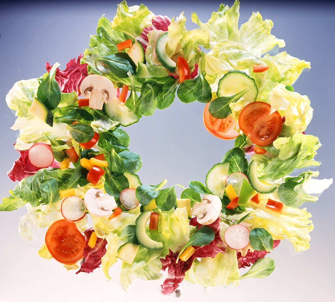 Salad ingredients, arranged in a ring
