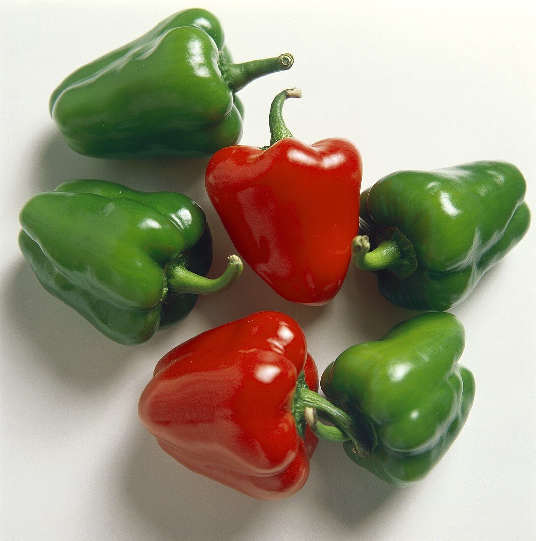 Two red and four green bell peppers