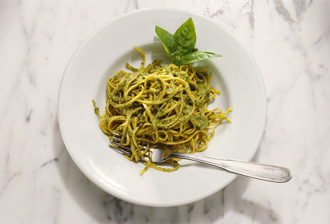 Trenette al pesto (thin ribbon pasta with pesto), Italy