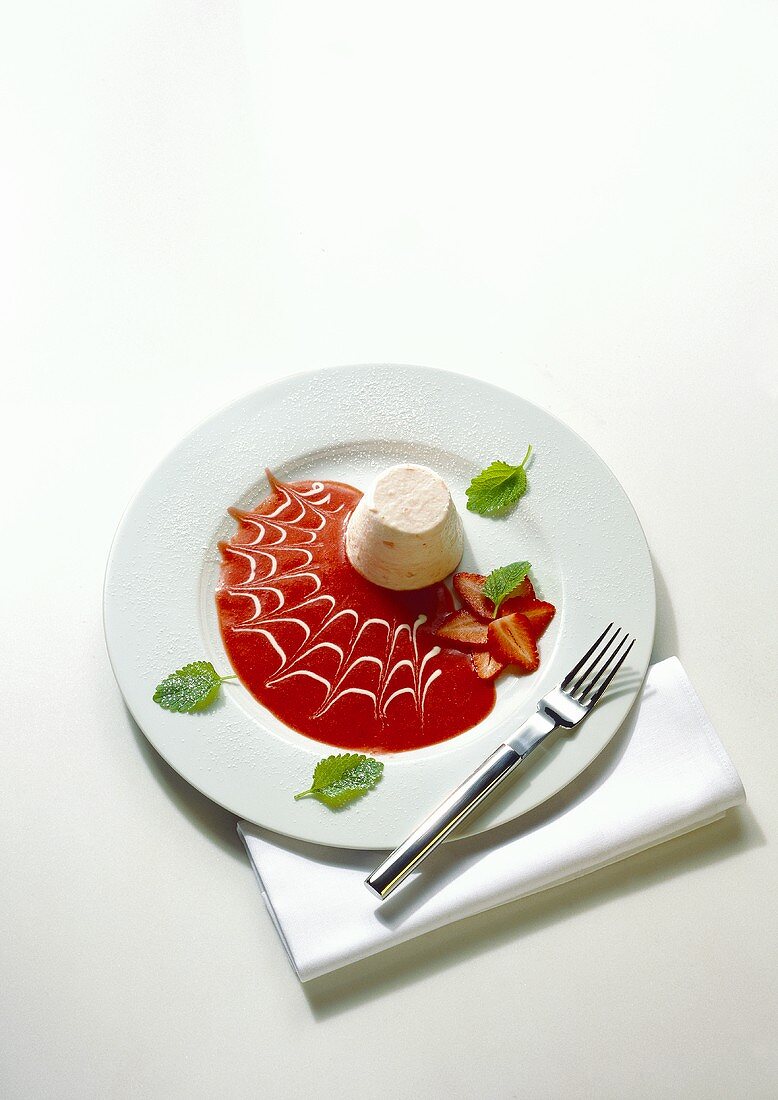 Rhubarb Jelly with Strawberry Sauce