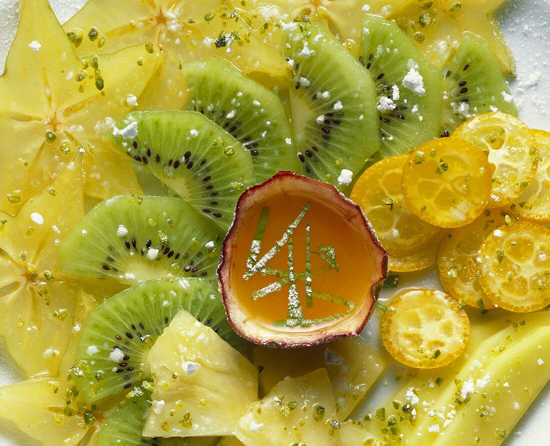 Exotic fruit salad with kiwi fruit and pineapple