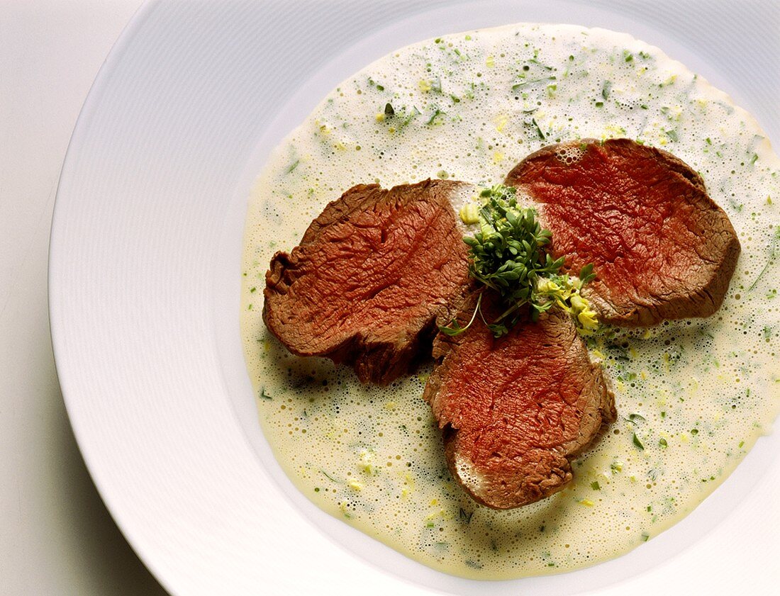 Poached Fillet of Beef in Herb Sauce