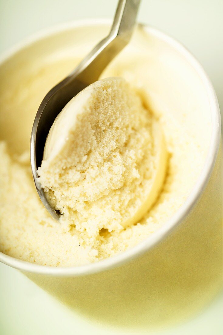 Vanilla ice cream with spoon