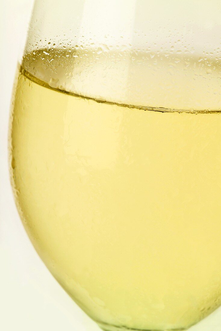 White wine glass with condensation (close-up)