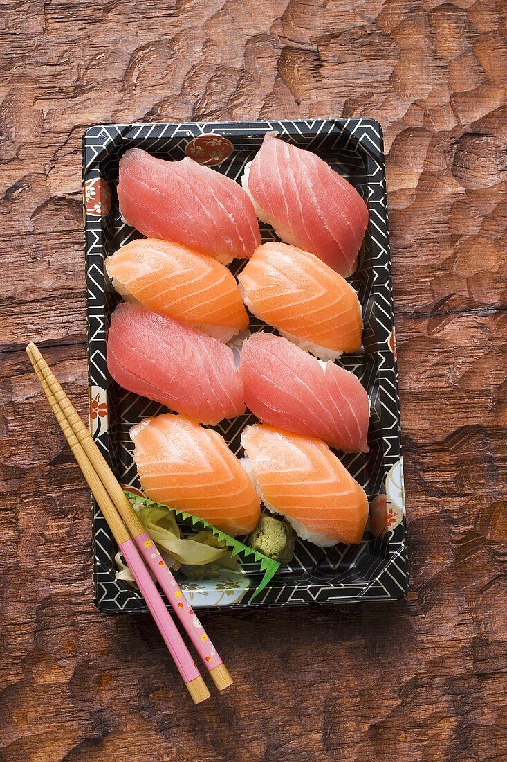 Tray of nigiri sushi to take away