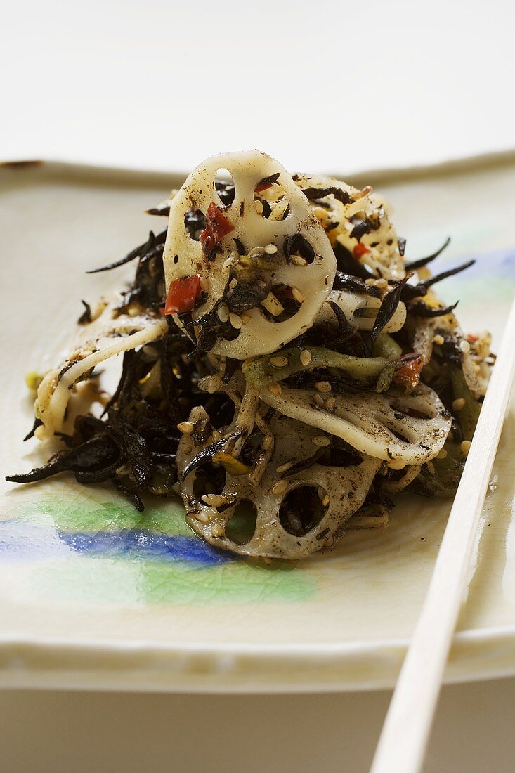 Seaweed salad with lotus roots and sesame