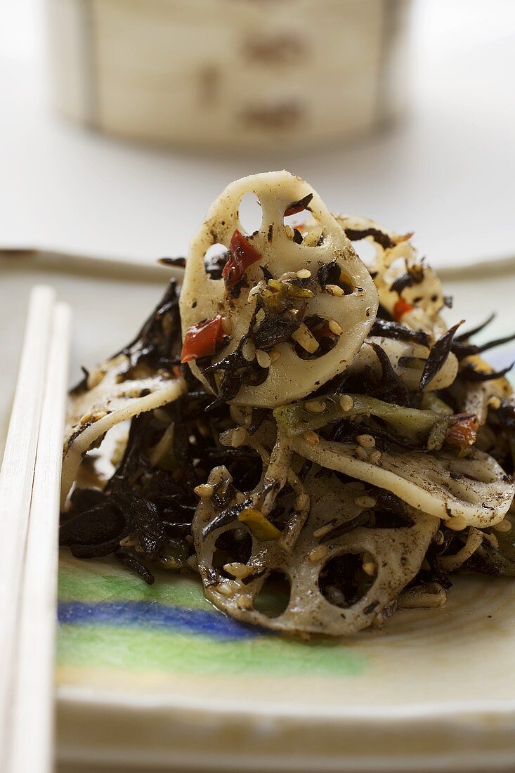 Seaweed salad with lotus roots and sesame