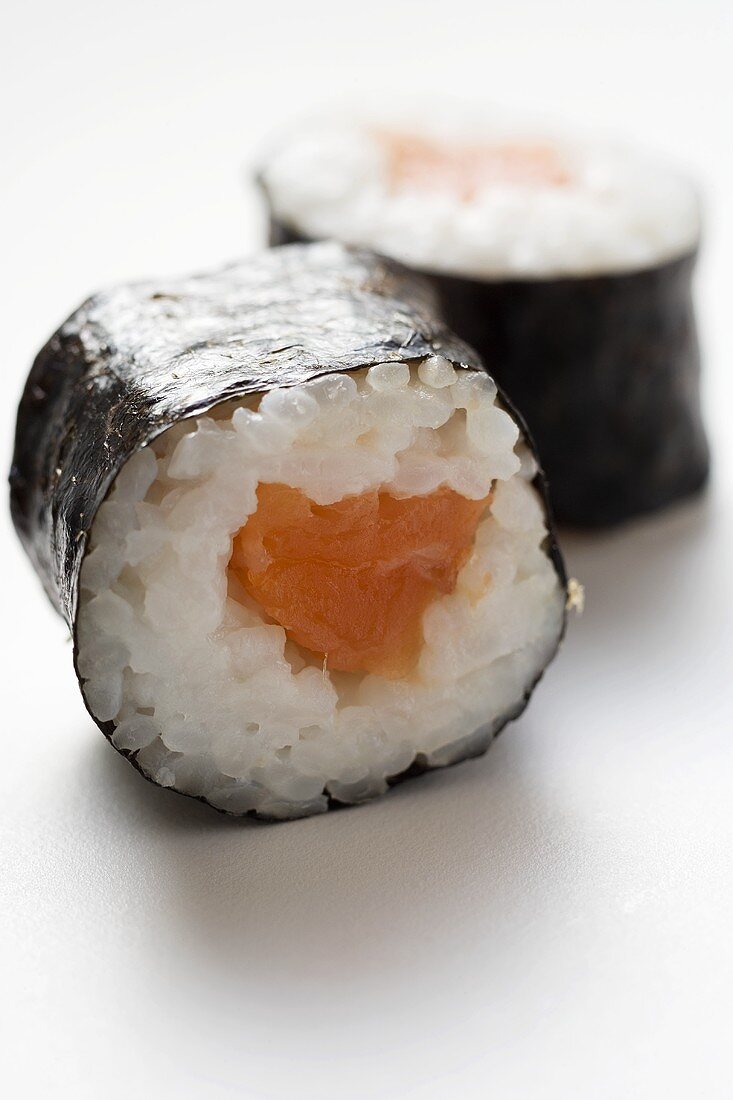 Two maki sushi with salmon