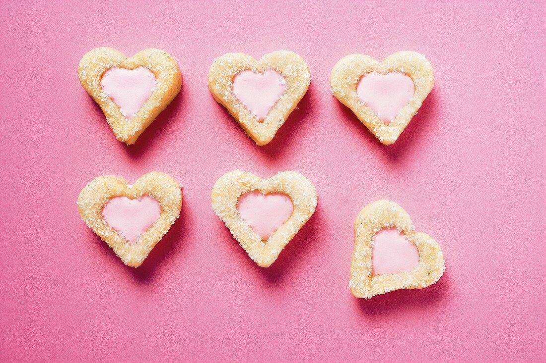 Heart-shaped biscuits with pink icing