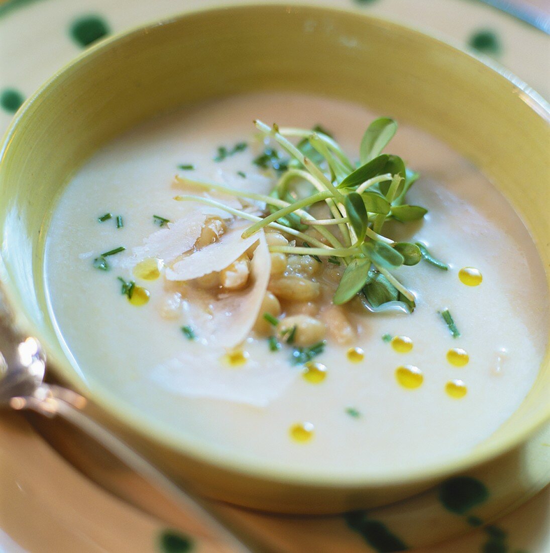 weiße Bohnencremesuppe mit Parmesan