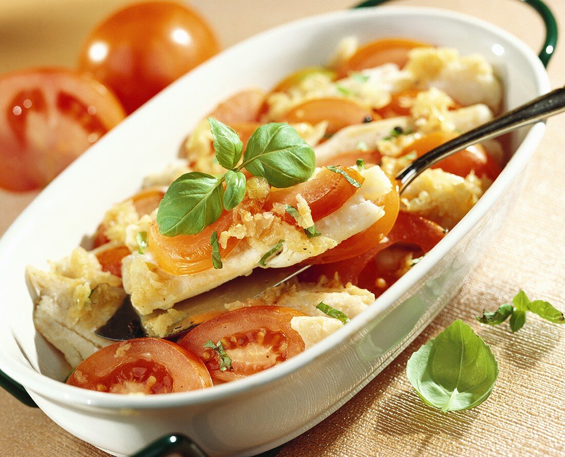 Cod and tomato bake with basil
