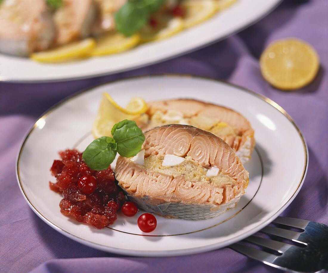 Stuffed salmon with cranberries