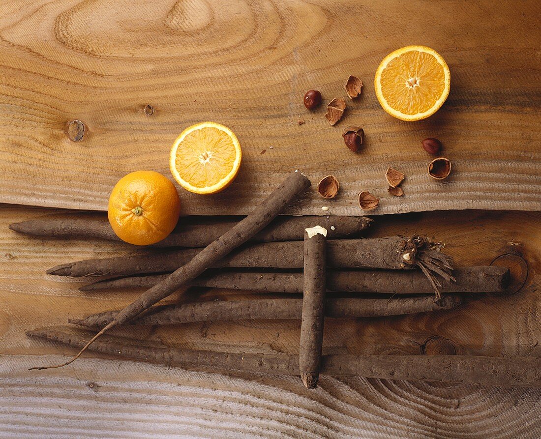 Scorzonera with oranges and hazelnuts